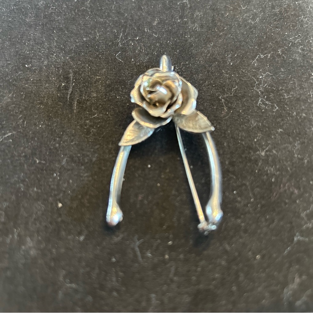 Vintage Coro Silver Rose Wishbone Brooch